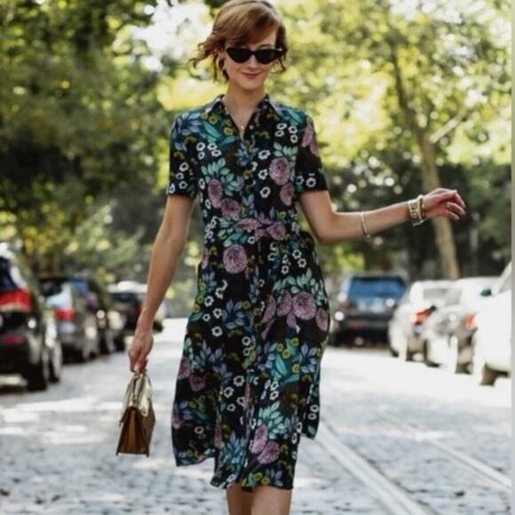 J.Crew x Abigail Borg Floral Shirt Dress Black Multi 00, XS - Picture 2 of 10
